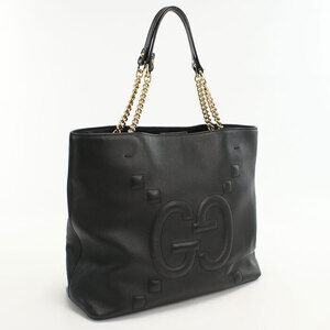 GUCCI tote bag chain strap GG embossed black